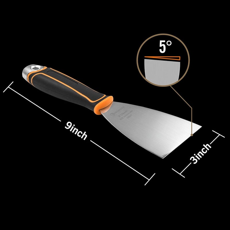 Rolling Dog 3" Angled Putty Knife - 5 Degree Angle Paint Scraper with Metal Hammer Cap, Rubber Griped Handle, 3 Inch Flex Putty Knife for Scraping Into Corners - Image 1